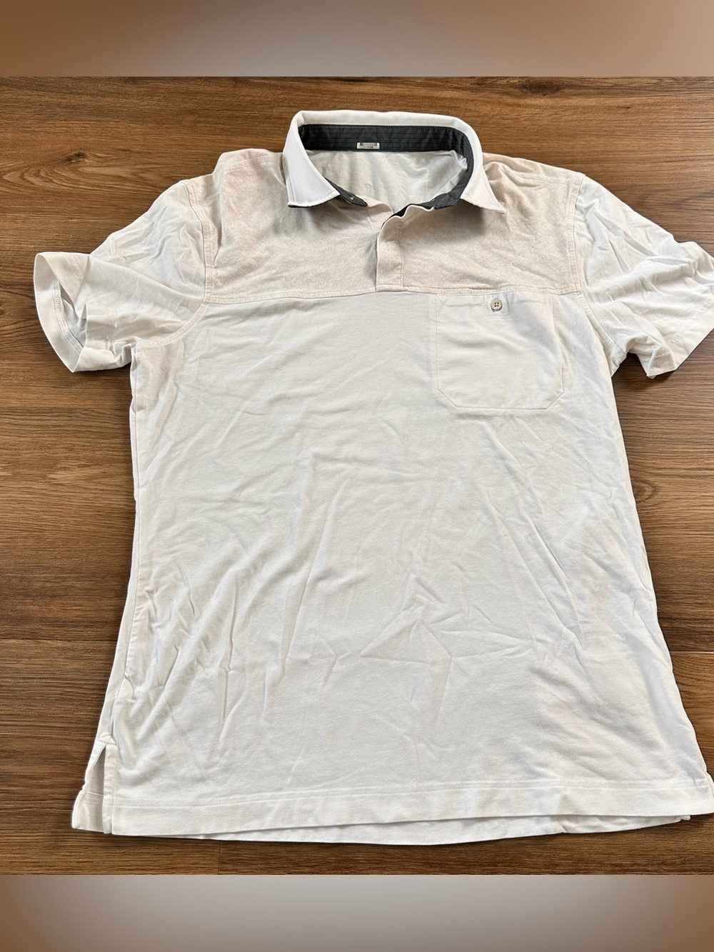 Lululemon Marble Two Tone Polo Shirt Mens Large* Beige Ivory Pockets Preppy READ